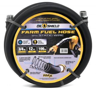OilShield 3/4&quot; x 12' Rubber Farm Fuel Transfer Hose with Static Wire