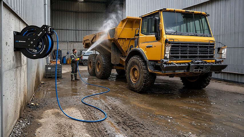 Slayer Hybrid hose being used for industrial pressure washing