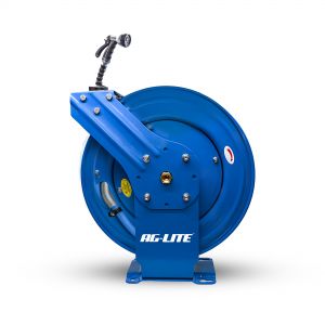 AG-Lite 100% Rubber 3/4" X 65' Water Hose XL Dual Arm 18 Gauge Retractable Reel.  3/4" Male and Female GHT Fittings.  500 PSI Burst Rating.  Includes 6' Lead In Hose and Nozzle