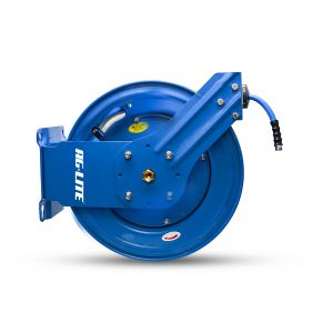 AG-Lite 100% Rubber 3/4" X 65' Water Hose XL Dual Arm 18 Gauge Retractable Reel.  3/4" Male and Female GHT Fittings.  500 PSI Burst Rating.  Includes 6' Lead In Hose and Nozzle