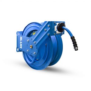 AG-Lite 100% Rubber 3/4" X 65' Water Hose XL Dual Arm 18 Gauge Retractable Reel.  3/4" Male and Female GHT Fittings.  500 PSI Burst Rating.  Includes 6' Lead In Hose and Nozzle