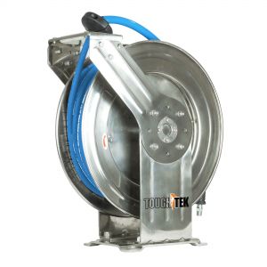 Blu Shield Tough Tek Rubber Pressure Washing Hose Reel - Stainless Steel 3/8" X 50' (SS Dual Arm)with 6' Lead-in-Hose