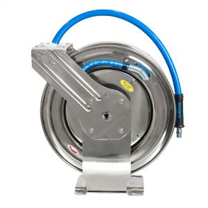Blu Shield Tough Tek Rubber Pressure Washing Hose Reel - Stainless Steel 3/8" X 50' (SS Dual Arm)with 6' Lead-in-Hose