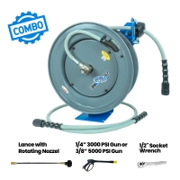 BluShield Rubber Pressure Washing Hose Reel 1/4" X 50(SA - HD) with 6' Lead-in-Hose - All in One