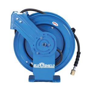 BluShield Rubber Pressure Washing Hose Reel 3/8" X 50 (Dual Arm) with 6' Lead-in-Hose - All In One