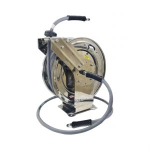 BluShield Stainless Steel Pressure Washer Hose Reel 3/8” x 50’ w/ 6' Lead-In Hose