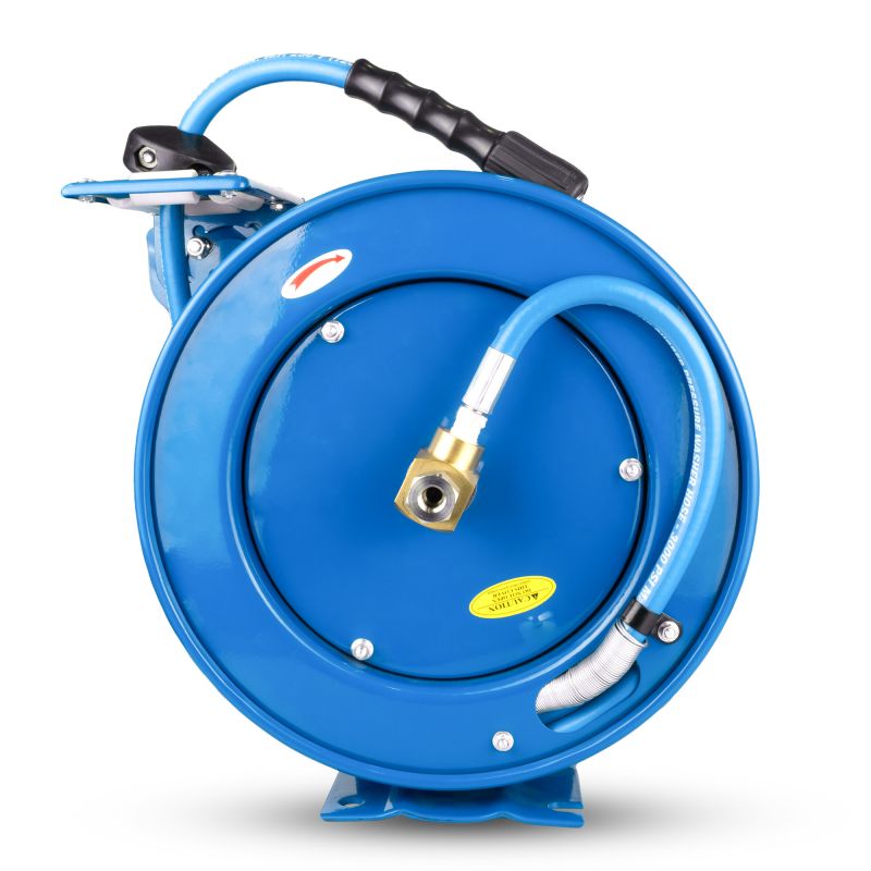 Tough-Tek Rubber Pressure Washing Hose Reel 1/4" X 35(Single Arm - Heavy Duty) with 6' Lead-in-Hose