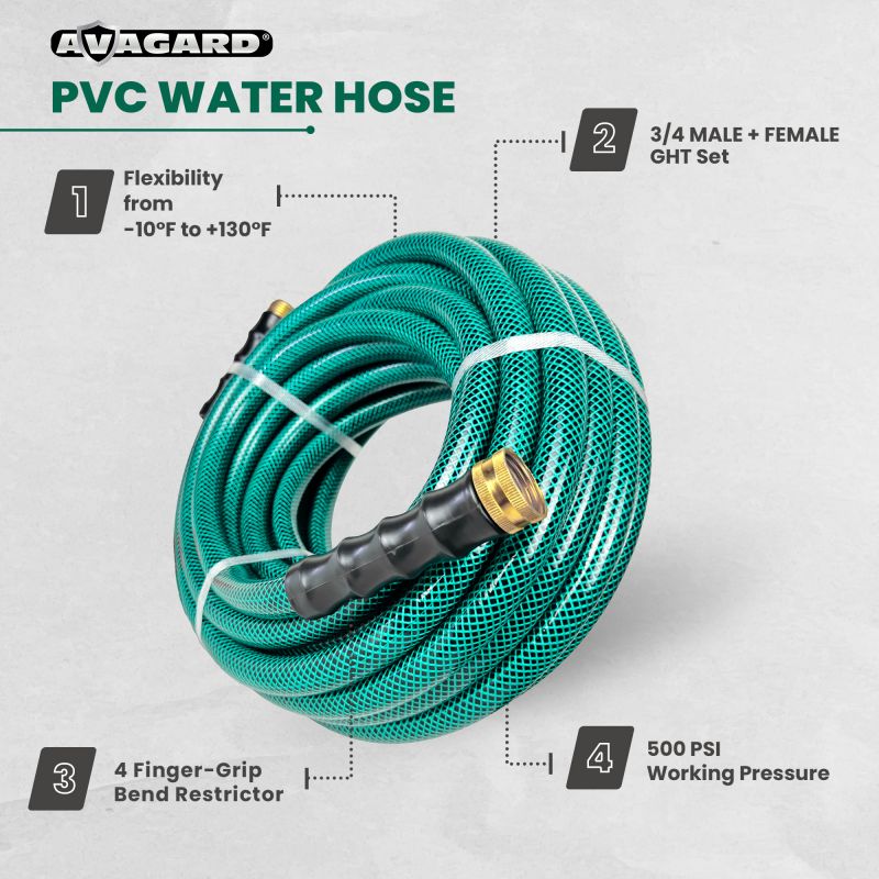 Avagard PVC Water Hose 3/4" X 15'-Green