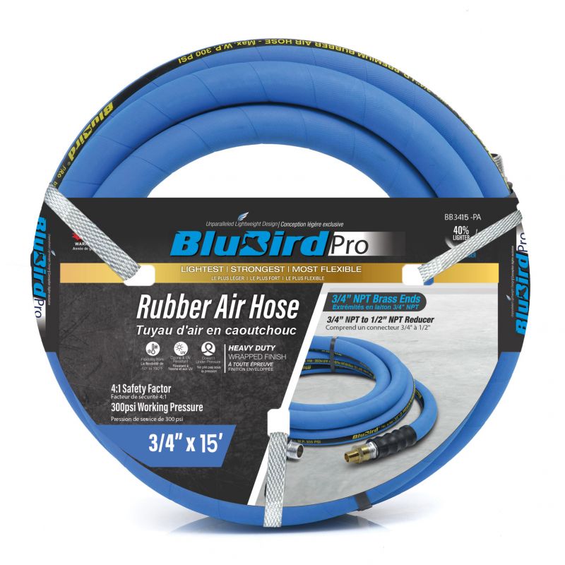 BluBird Pro Rubber Air Hose Assembly 3/4" x 15'