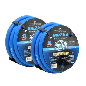BluBird Rubber Air Hose Assembly 1/2" X 10'- 1/2" Male-NPT, 300 PSI, EPDM, 2 Pack
