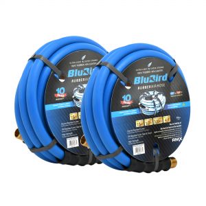 BluBird Rubber Air Hose Assembly 1/2" X 15'- 1/2" Male-NPT, 300 PSI, EPDM, 2 Pack
