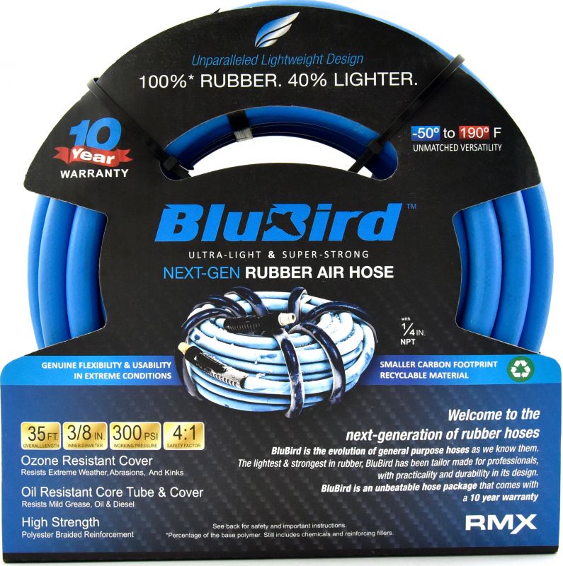 BluBird 3/8" x 35' Rubber Air Hose - Heavy-Duty Pneumatic Hoses