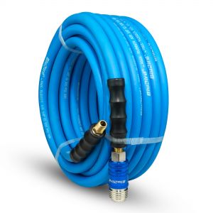BluBird Rubber Air Hose 3/8" X 50'- 3/8" Male-NPT, 300 PSI, EPDM with Universal 5 in 1 Coupler