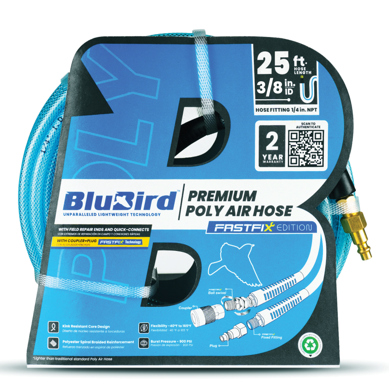 BluBird Poly Air Hose 3/8" X 25' with Field Repairable Fittings