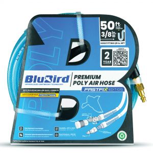 BluBird Poly Air Hose Assembly 3/8" X 50' with Fast FiX Field Repairable Fitting and Quick Connect Coupler