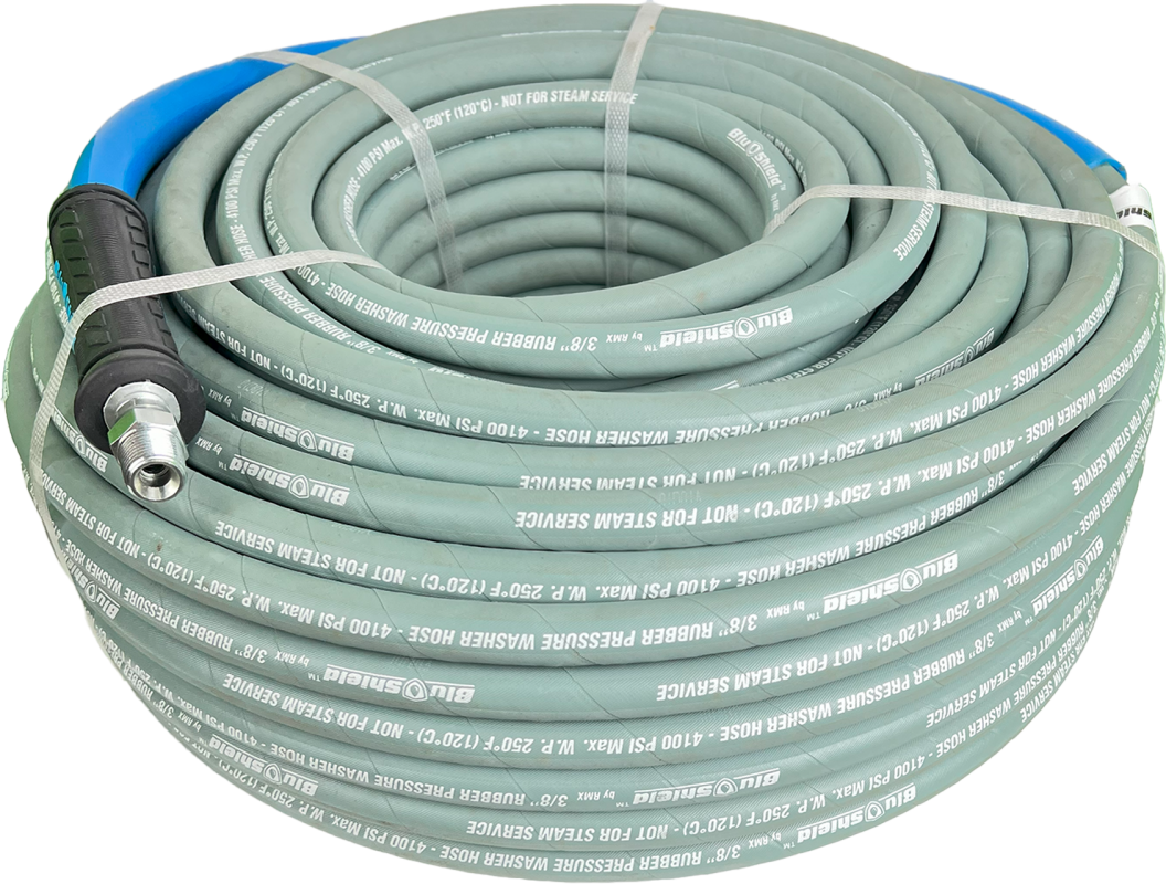 Blushield Rubber Pressure Washer Hose Assembly 3/8" x 200' Non Marking