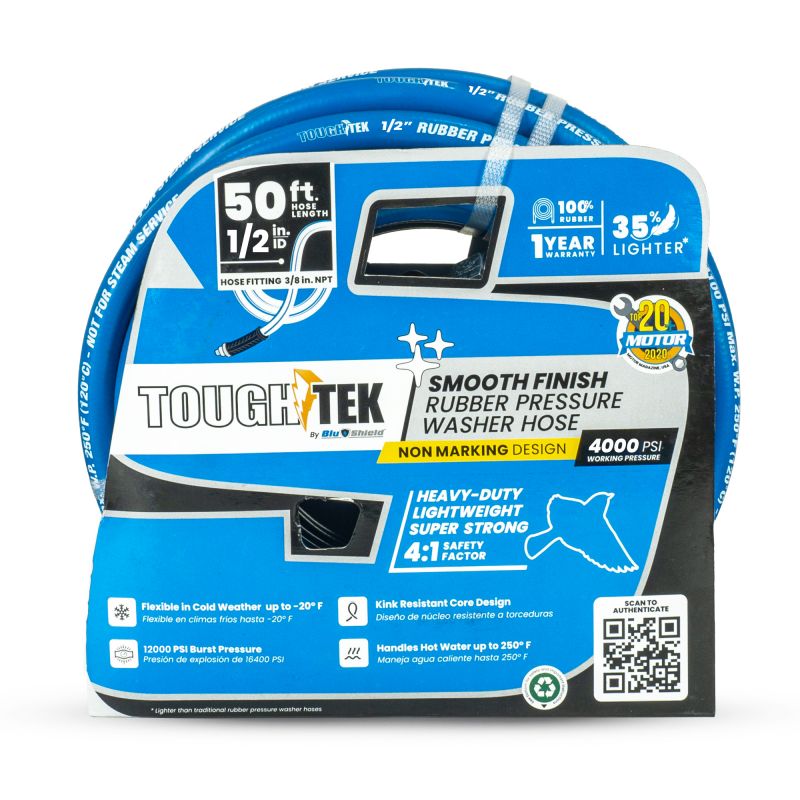 Tough-Tek Rubber Pressure Washing Hose 1/2" X 50'-BLUE