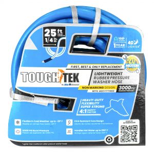 Tough-Tek Rubber Pressure Washing  Hose 1/4" X 25' with M22-BLUE