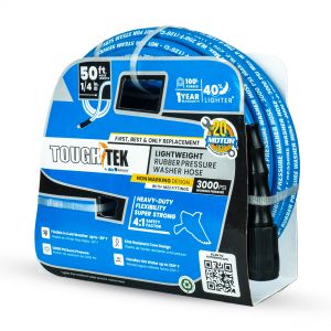 Tough-Tek Rubber Pressure Washing Hose 1/4" X 50' with M22 Coupler-BLUE