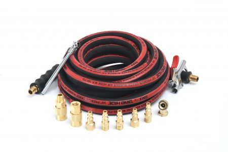 Dino-Hide Rubber Air Hose Assembly 3/8" x 25' with 10 Pc Brass Kit