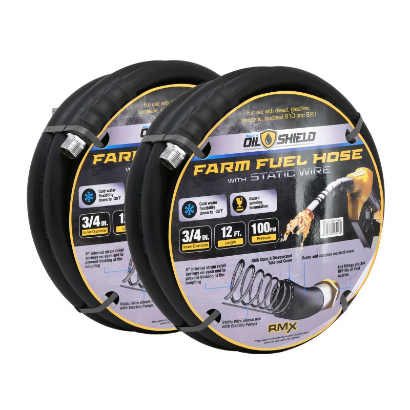 OilShield 3/4" X 12' Rubber Farm Fuel Transfer Hose with Static Wire, 2 Pack