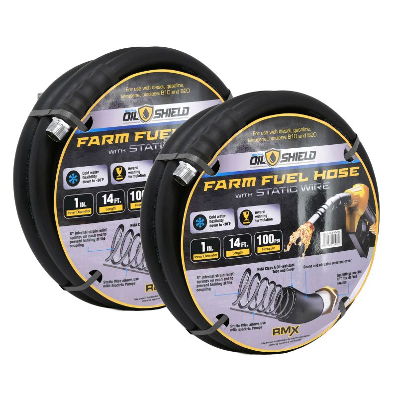 OilShield 1" X 12' Rubber Farm Fuel Transfer Hose with Static Wire - 2 pack