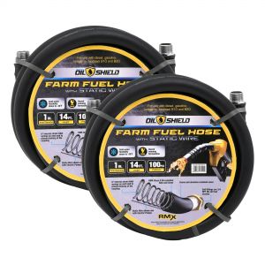 OilShield 1" X 12' Rubber Farm Fuel Transfer Hose with Static Wire - 2 pack