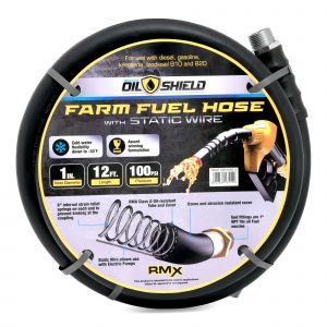 OilShield 1" x 12' Rubber Farm Fuel Transfer Hose with Static Wire