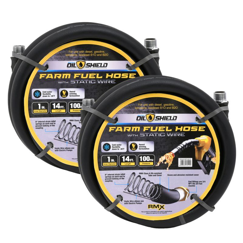 OilShield 1" X 14' Rubber Farm Fuel Transfer Hose with Static Wire - 2 pack