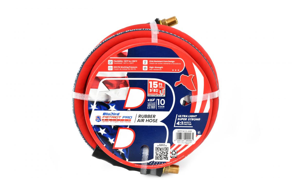 BluBird 3/8" X 15' Patriot Pro Rubber Air Hose