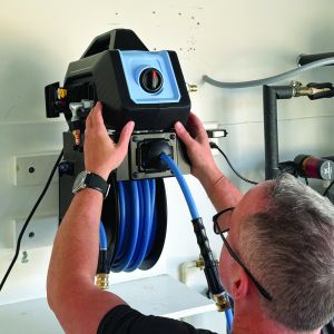 Blu Shield Pressure washer small wide reel 1/4" X 50' + 15' Inlet Hose.