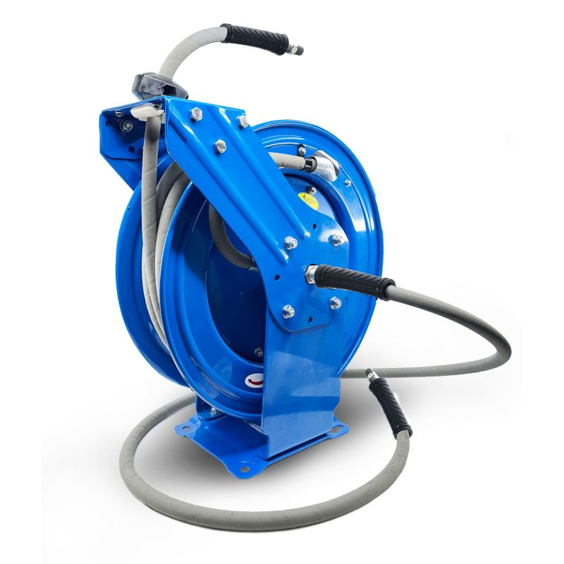 Blu Shield Rubber Pressure Washing Hose Reel 3/8" X 50' (Dual Arm)with 6' Lead-in-Hose